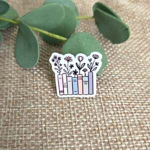 Floral Books Sticker, Botanical Wildflower Vinyl Decal, Water Bottle Art